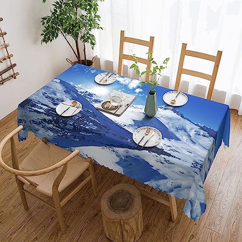 NBHDZENGW Snow Mountain Tischdecke, rechteckiger Druck, waschbar, Polyester, öldicht, staubdicht, abwischbar von NBHDZENGW