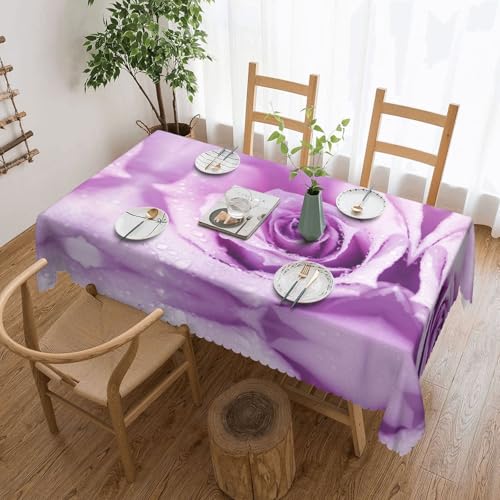 NBHDZENGW Tischdecke, Motiv: nasse Rosen, rechteckig, waschbar, Polyester, öldicht, staubdicht, abwischbar, Violett von NBHDZENGW