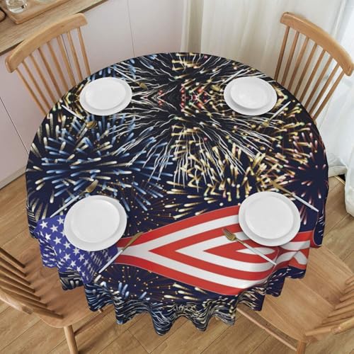 NBHDZENGW Tischdecke, rund, Motiv Flagge, Feuerwerk, waschbar, Polyester, Antifouling, ölabweisend, abwischbar, Durchmesser 152 cm von NBHDZENGW