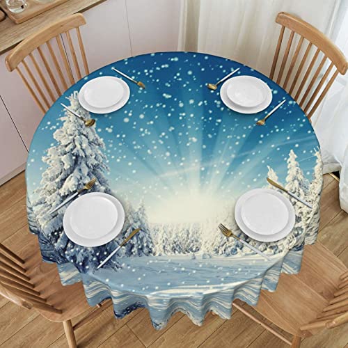 NBHDZENGW Tischdecke, rund, Motiv Schneekiefer mit Weihnachtsbaum, waschbar, Polyester, schmutzabweisend, ölabweisend, abwischbar, Durchmesser 152 cm von NBHDZENGW