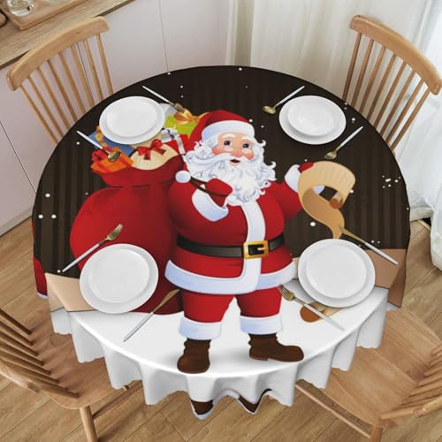 NBHDZENGW Tischdecke mit Aufschrift "Merry Christmas", rund, waschbar, Polyester, schmutzabweisend, ölabweisend, abwischbar, Durchmesser 152 cm von NBHDZENGW