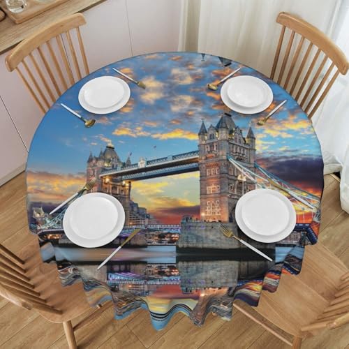 NBHDZENGW Tischdecke mit Motiv Tower Bridge in London, rund, waschbar, Polyester, schmutzabweisend, ölabweisend, abwischbar, Durchmesser 152 cm von NBHDZENGW