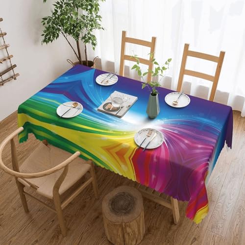 NBHDZENGW Tischdecke mit Regenbogen-Hintergrund, rechteckig, waschbar, Polyester, öldicht, staubdicht, abwischbar von NBHDZENGW