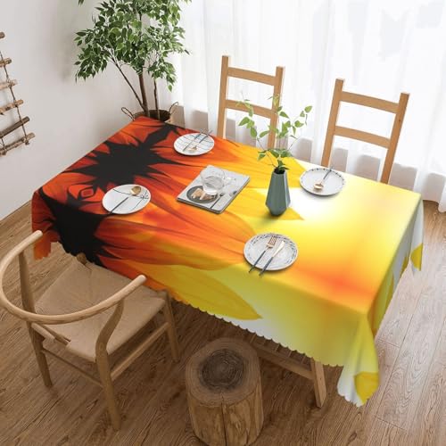 NBHDZENGW Tischdecke mit Sonnenblumen- und Sonnenuntergang, rechteckig, waschbar, Polyester, öldicht, staubdicht, abwischbar von NBHDZENGW