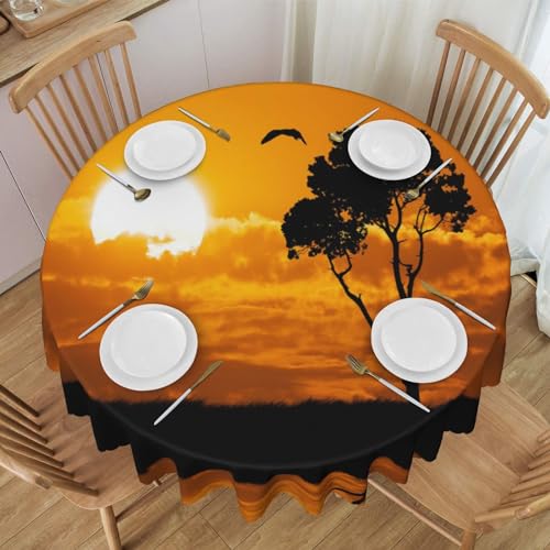 NBHDZENGW Tischdecke mit afrikanischem Gras-Sonnenuntergang, rund, waschbar, Polyester, schmutzabweisend, ölabweisend, abwischbar, Durchmesser 152 cm von NBHDZENGW