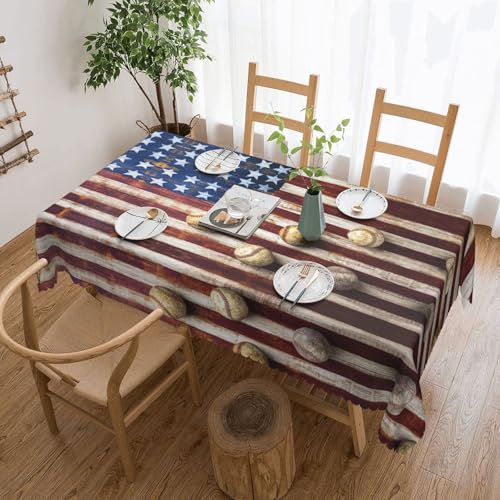 NBHDZENGW Tischdecke mit amerikanischer Flagge und Baseball, rechteckig, waschbar, Polyester, öldicht, staubdicht, abwischbar von NBHDZENGW