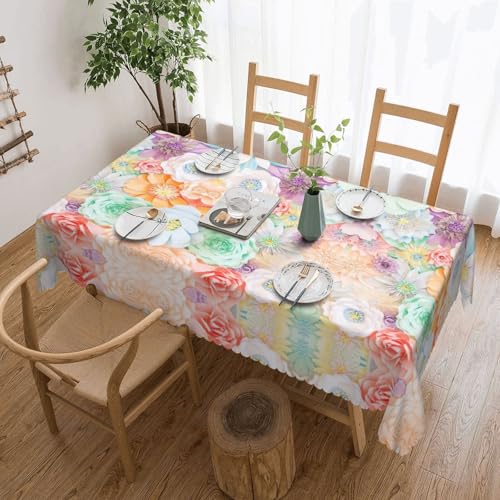 NBHDZENGW Tischdecke mit bunten Blumen, rechteckiger Druck, waschbar, Polyester, öldicht, staubdicht, abwischbar von NBHDZENGW