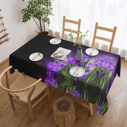 NBHDZENGW Tischdecke mit grünen Blättern und violetten Blumen, rechteckig, waschbar, Polyester, öldicht, staubdicht, abwischbar von NBHDZENGW