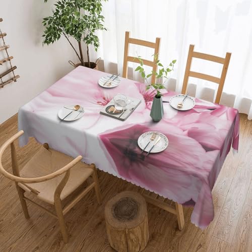 NBHDZENGW Tischdecke mit rosa Blumen, rechteckig, waschbar, Polyester, öldicht, staubdicht, abwischbar von NBHDZENGW