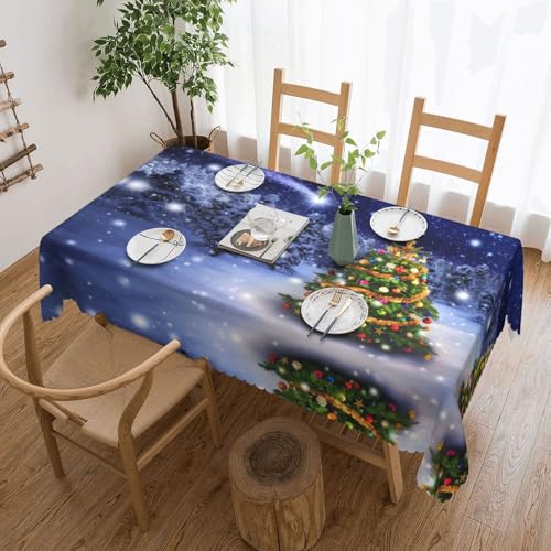 NBHDZENGW Weihnachtsbaum-Tischdecke, rechteckiger Druck, waschbar, Polyester, öldicht, staubdicht, abwischbar von NBHDZENGW