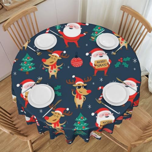 NBHDZENGW Weihnachtsmann-Tischdecke, rund, waschbar, Polyester, schmutzabweisend, ölabweisend, abwischbar, Durchmesser 152 cm von NBHDZENGW