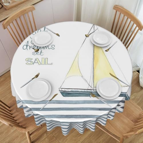 NBHDZENGW Words-Streifen-Yacht-Tischdecke, rund, waschbar, Polyester, schmutzabweisend, ölabweisend, abwischbar, Durchmesser 152 cm von NBHDZENGW