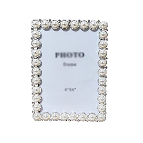 NBHGFF Phoframe Romantischer Vintage-Fotorahmen Metallperlen-Diamant-Rahmen runder rechteckiger DIY-Bilderrahmen-Hochzeits-Tischdekoration Bilderrahmen(7 inch) von NBHGFF