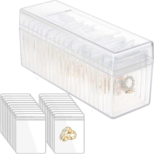 NBIWTOWO Acryl-Schmuck-Organizer, transparenter Ohrring-Organizer mit 20 tragbaren, anlaufgeschützten Schmuckbeuteln für Frauen, Schmuckschatulle für Ohrringe, Ringe, Halsketten, Geschenk für Frauen von NBIWTOWO