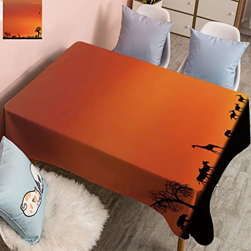 Afrika pflegeleichte, längliche Tischdecke, Tiere, Reflexionen im Hintergrund, Landschaft, gemustert, Tischdecke für Couchtische, 152,4 x 304,8 cm, Burnt Orange / Schwarz von NBJGNETWIOHSK