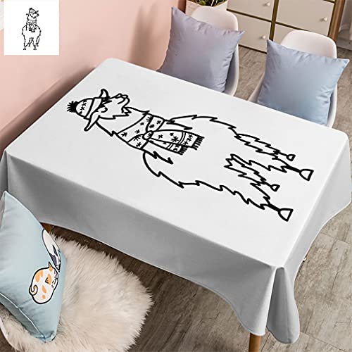 Llama Pflegeleichte, längliche Tischdecke, südamerikanisches Alpaka-Tier mit Winterkleidung, einfarbige Illustration, gemusterte Tischdecke für Couchtische, 152,4 x 304,8 cm, Schwarz / Weiß von NBJGNETWIOHSK