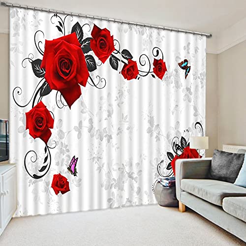 NBVGHJ Personalisieren Vorhänge Dekoration Europäische 3D Vorhänge Für Wohnzimmer Blackout Roaantic Red Rose Vorhänge Öse (B) 120×(H) 150cm von NBVGHJ