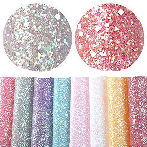 NC 8Pcs Glitter Pailletten Stoff Kunstleder Blätter Synthetischer Handwerksstoff Gemischt mit Chunky Glitter Pailletten Leder Stoff PU Leder Stoff DIY Handwerk von NC