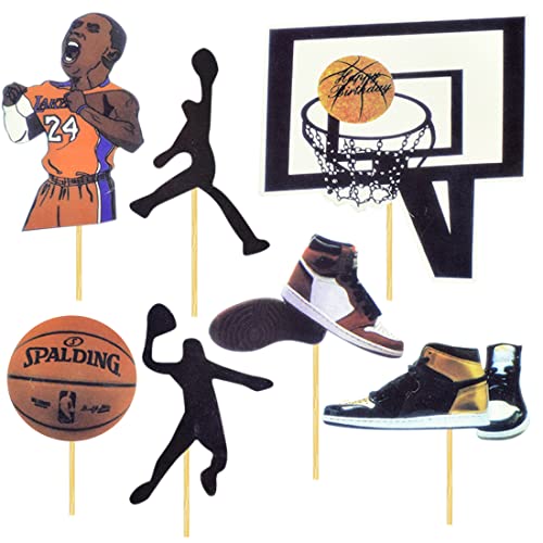 NC Basketball Cake Set, 7 Pieces Cake Decoration Cake Topper Basketball Cake Set Theme Cake Picks for Men Boys Birthday Happy Birthday Cake Topper Birthday Party Decoration (Black) von NC