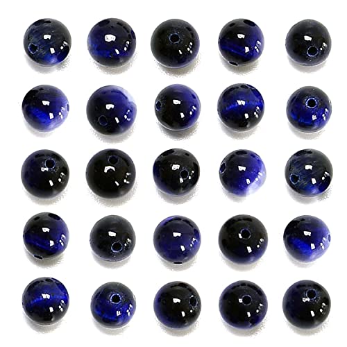 NCB Natürliche Steinperlen, rund, lose Perlen, 6 mm, 8 mm, 10 mm (Saphir-Tigerauge, 6 mm, 100 Perlen), 100 Stück von NCB