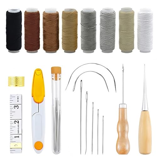 NCCHDZSW Leder Wachsfaden Cord 29 Stück Nähen Wachsfaden Leder Nähwerkzeug Ledernadeln Nähzubehör Sattlergarn Ledernähset Hand für lederhandwerk DIY Sewing Craft Hand Nähen von NCCHDZSW