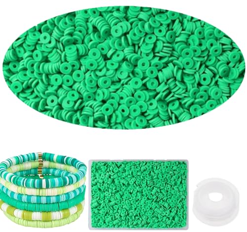 4000 Stück grüne Tonperlen für Armbandherstellung, 6 mm flache, runde Polymer-Perlen, Abstandshalter, Heishi-Perlen für DIY-Schmuck, Ohrringe, Handwerk (grün) von NCCWAN