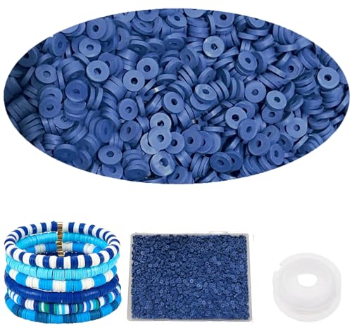 4000 Stück marineblaue Tonperlen für Armbandherstellung, 6 mm flache, runde Polymer-Perlen, Abstandshalter, Heishi-Perlen für DIY-Schmuck, Ohrringe, Bastelarbeiten (Marineblau) von NCCWAN