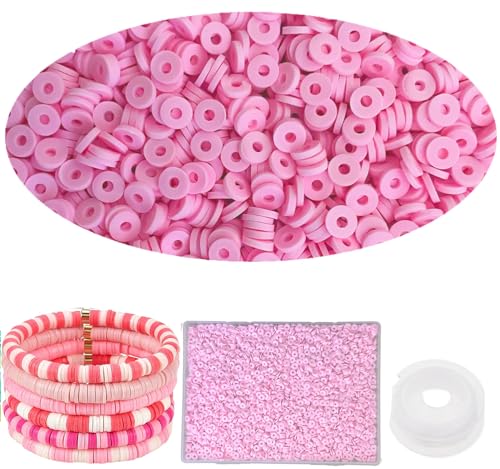 4000 Stück rosa Tonperlen für Armbandherstellung, 6 mm flache, runde Polymer-Perlen, Abstandshalter, Heishi-Perlen für DIY-Schmuck, Ohrringe, Handwerk (Rosa) von NCCWAN