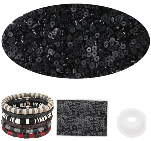 4000 Stück schwarze Tonperlen für Armbandherstellung, 6 mm flache, runde Polymer-Perlen, Abstandshalter, Heishi-Perlen für DIY-Schmuck, Ohrringe, Handwerk (schwarz) von NCCWAN