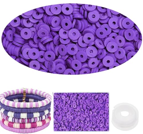 4000 Stück violette Tonperlen für Armbandherstellung, 6 mm flache, runde Polymer-Perlen, Abstandshalter, Heishi-Perlen für DIY-Schmuck, Ohrringe, Handwerk (lila) von NCCWAN