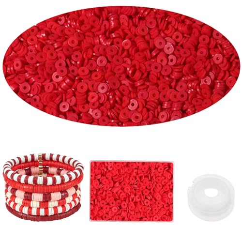 Rote Tonperlen für Armbandherstellung, 6 mm flache, runde Polymer-Perlen, Abstandshalter, Heishi-Perlen für selbstgemachten Schmuck, Ohrringe, Basteln, Rot, 4000 Stück von NCCWAN