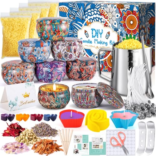 NCKIHRKK Kerzen Selber Machen Set, DIY Duftkerze Geschenke Set, Kerzenherstellung Kit mit 480g Sojawachs,8 Kerzendosen,8 Trockenblumen,8 Farbblöcken, Diy Set Erwachsene Kinder Kerzenherstellung Kit von NCKIHRKK