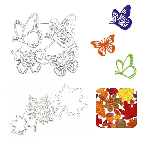 7 Stück Prägeschablone, Schmetterlings Stanzschablonen und Ahornblatt prägeschablonen Set Metall Stanzschablone Scrapbooking Stanzformen für Karten Fotoalben Papier Karten Sammelalbum von NCOALE