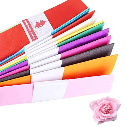 Krepppapier, 10 Farben Kreppband Bunt 50 x 100 cm Party Kreppbänder DIY Papier Streamer Luftschlangen, für Krepppapier Blumen, Geschenkverpackung Formbar Hohe Elastizität (10 Stück) von NCOALE