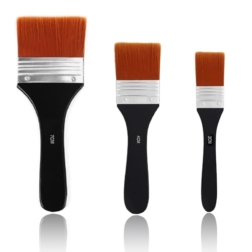 Pinselset Acrylfarben, 3 Stück Pinsel für Acrylpinsel Flachpinsel Tools Set, Künstler Qualität Flache Borsten Nylon Pinsel Premium Lasurpinsel zum Ölmalerei und Malerei (20/40/70mm) von NCOALE
