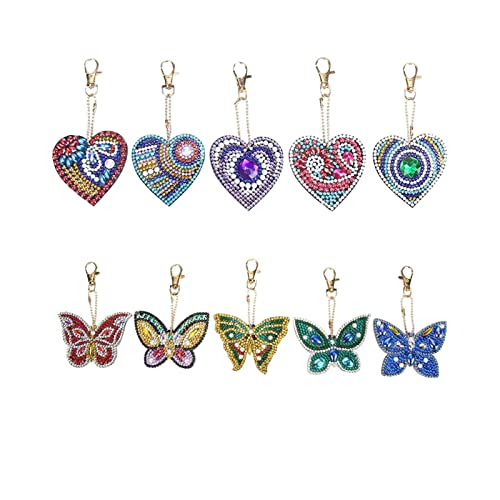 NCTCITY 10 Stücke 5D Diamond Painting Keychain Schmetterling und Herz DIY Doppelseitige Rhinestone Pasted Diamant Malerei Schlüsselbund Stickerei für Geldbörse Handtasche Anhänger Geschenk von NCTCITY