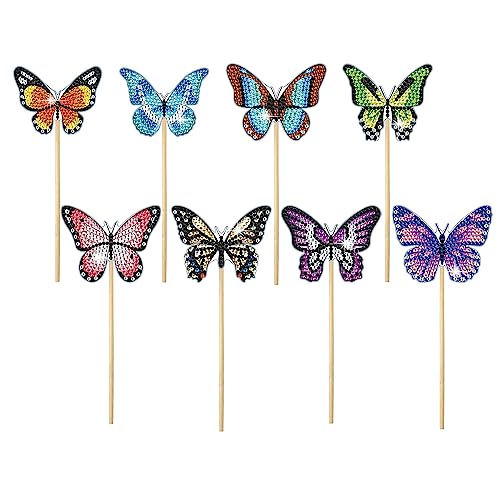 NCTCITY 8 Stück Gartendeko Schmetterling Blumenstecker Set 5D Diamond Art Painting Bunte Garten Schmetterlinge Stangen Garten Ornamente für Pflanzendekoration Outdoor Hof Terrasse Rasen von NCTCITY