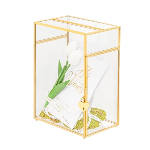 NCYP 20,3x14x28,7cm Kartenbox aus Glas für Hochzeitsempfänge rechteckige Glasbox mit Schlitz und Schloss für Geld, Umschläge Tischdekoration für Geburtstage (Nur Glasbox und Schloss) von NCYP