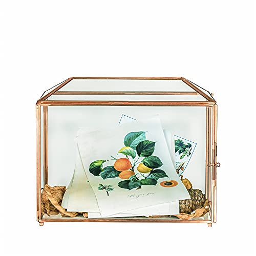 NCYP 26 cm große, roségoldene geometrische Glaskarten-Box mit Schlitz und Herzschloss,Terrarium-Pflanzgefäß für Hochzeitsempfang, große, einfache Partydekoration (nur Glasbox) von NCYP