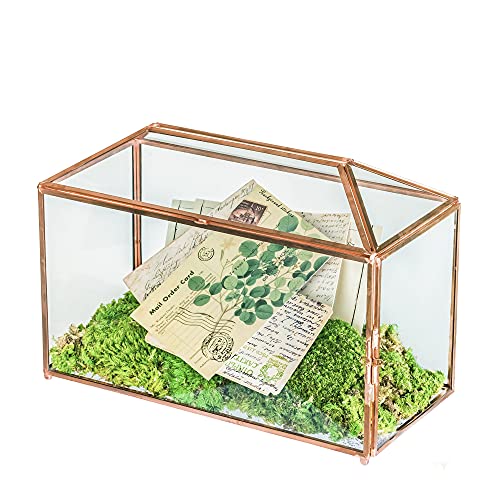 NCYP 32cm Große Rotgoldene Geometrische Glaskartenbox mit Schlitz und Herzschloss, Transparenter Terrarium für Hochzeitsempfang,Party-Tafelaufsatz Geschenk (Nur Glasbox und Schloss) von NCYP