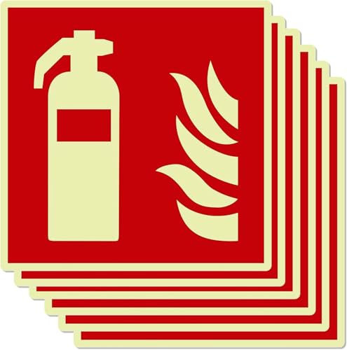 NCZCDZSW 6 Stück Feuerlöscher Schild 15 x 15 cm Selbstklebend Schild Feuerlöscher Nachleuchtend aufkleber feuerlöscher Hochwertiges Brandschutzzeichen Feuerlöscher Aufkleber für Haus Büro Baustelle von NCZCDZSW