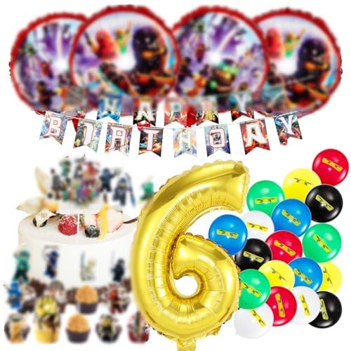 Kindergeburtstag deko ninjago luftballon 6. ninjagogeburtstag | geburtstagsdeko jungen 6 jahr, Happy Birthday Dekoration Banner Karikatur von NDCVZCKDF