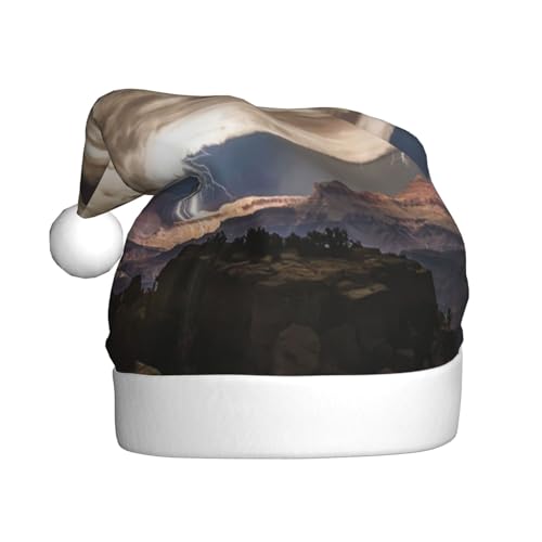 NDDCEDEW Grand Canyon Weihnachtsmütze mit dunkler Wolke bedruckt, Weihnachtsmannmütze für Erwachsene, Unisex, lustiger Urlaubsmütze für Weihnachten, niedlicher festlicher Hut für Weihnachten von NDDCEDEW