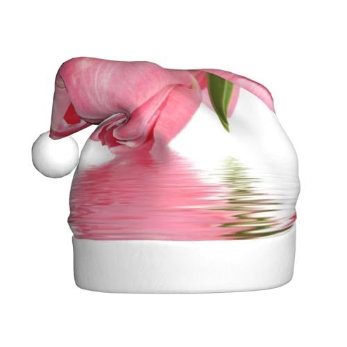 NDDCEDEW Hübsche rosa Weihnachtsmütze mit Blumendruck, Weihnachtsmannmütze für Erwachsene, Unisex, lustiger Urlaubsmütze für Weihnachten, niedlicher festlicher Hut für Weihnachten von NDDCEDEW