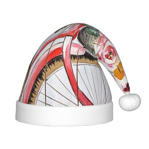 NDDCEDEW Weihnachtsmütze für Kinder, Fahrrad-Blumendruck, Weihnachtsmütze für Kinder, Unisex, Weihnachtsmütze, lustiger Urlaubsmütze für Weihnachten von NDDCEDEW