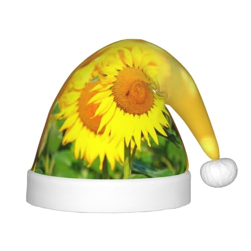 NDDCEDEW Weihnachtsmütze für Kinder, Sonnenblumenfeld, bedruckt, Weihnachtsmütze für Kinder, Unisex, Weihnachtsmütze, lustiger Urlaubsmütze für Weihnachten von NDDCEDEW