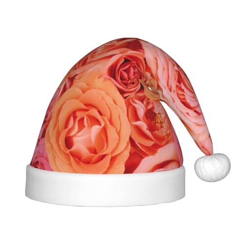 NDDCEDEW Weihnachtsmütze für Kinder, orangefarbene Rose, bedruckt, Weihnachtsmütze für Kinder, Unisex, Weihnachtsmütze, lustiger Urlaubsmütze für Weihnachten von NDDCEDEW