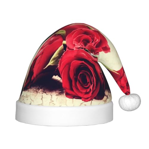 NDDCEDEW Weihnachtsmütze für Kinder, rote Rose, Blumen, bedruckt, Weihnachtsmütze, Weihnachtsmannmütze für Kinder, Unisex, lustiger Urlaubsmütze für Weihnachten von NDDCEDEW