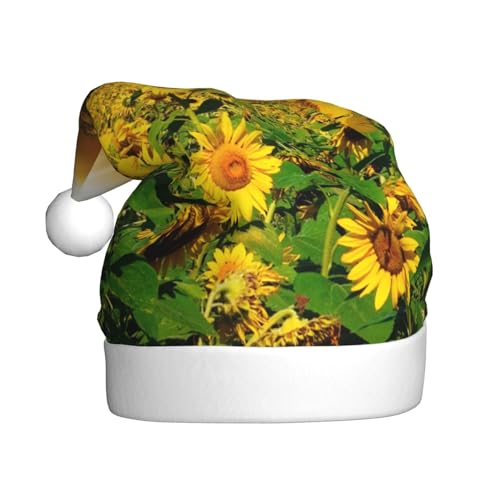 NDDCEDEW Weihnachtsmütze mit Sonnenblumen unter Wolken, bedruckt, Weihnachtsmannmütze für Erwachsene, Unisex, lustiger Urlaubsmütze für Weihnachten, niedlicher festlicher Hut für Weihnachten von NDDCEDEW