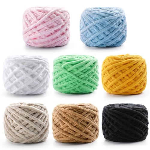 8 Stück grobes Chenille-Garn zum Häkeln – 592 Yards weiches Babydeckengarn – flauschiges Plüschgarn zum Stricken und Basteln, Amigurumi – Anfängergarn 800 g (Packung B) von NDICANG